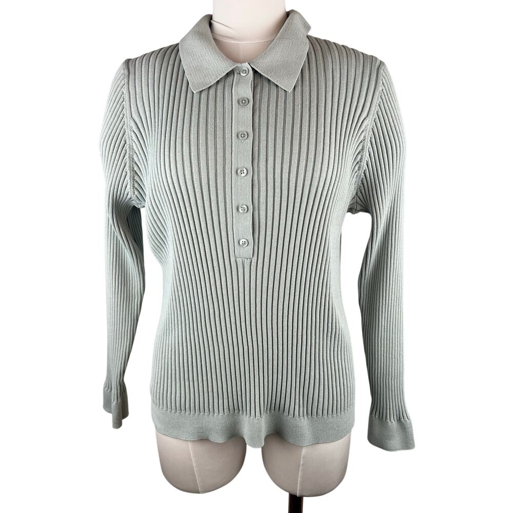 Athleta Sweet Bay Henley Sweater 2X Ribbed Collared Polo TENCEL Lyocell Green